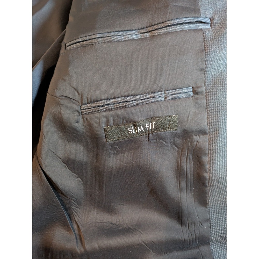 JOS A BANK  sport coat suit jacket blazer solid blue 100% WOOL 52 R Slim Fit‎ - Picture 9 of 13